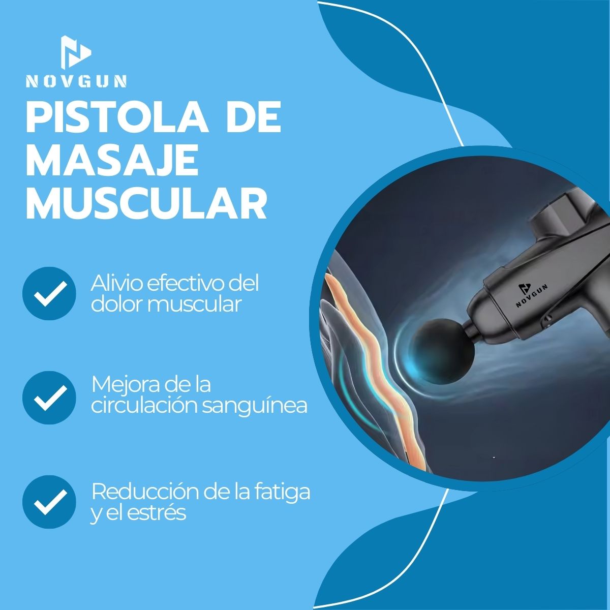 Pistola de Masajes Descontracturante Gun Kine + 12 Cabezales