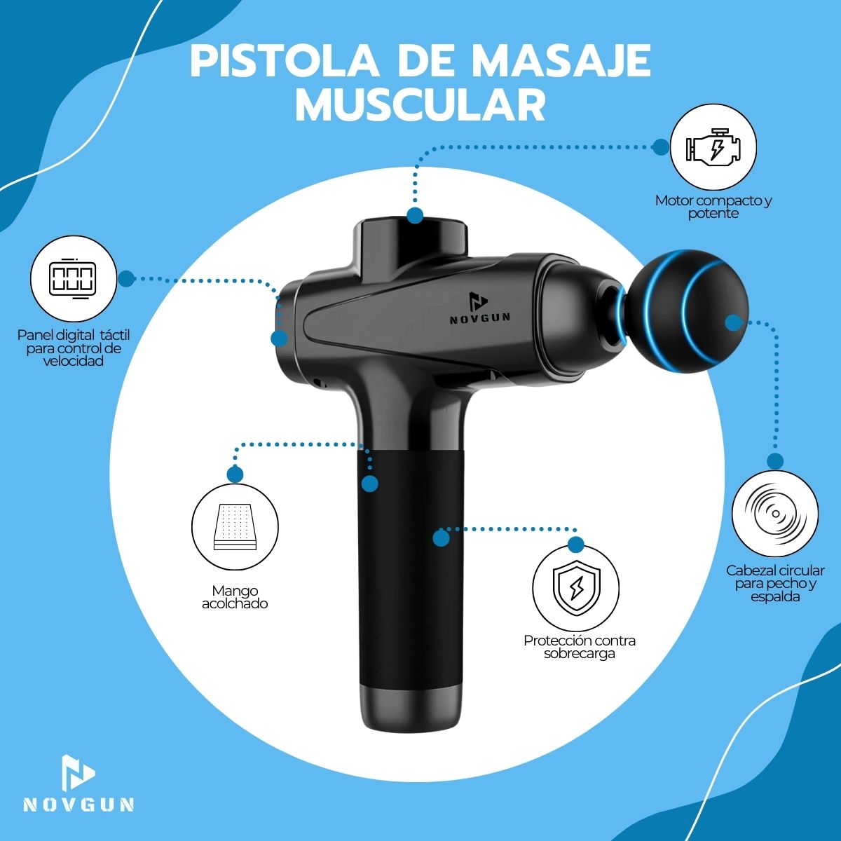 Pistola de Masajes Descontracturante Gun Kine + 12 Cabezales