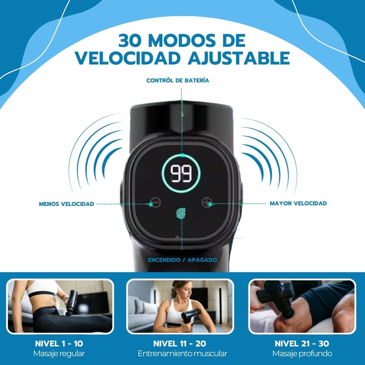 Pistola de Masajes Descontracturante Gun Kine + 11 Cabezales