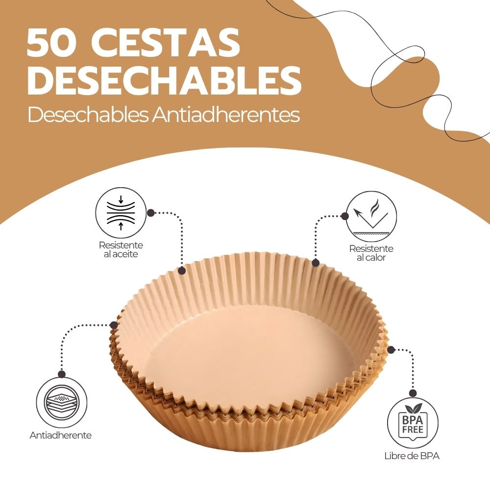 50 Cestas Desechables Antiadherentes para Freidora de Aire