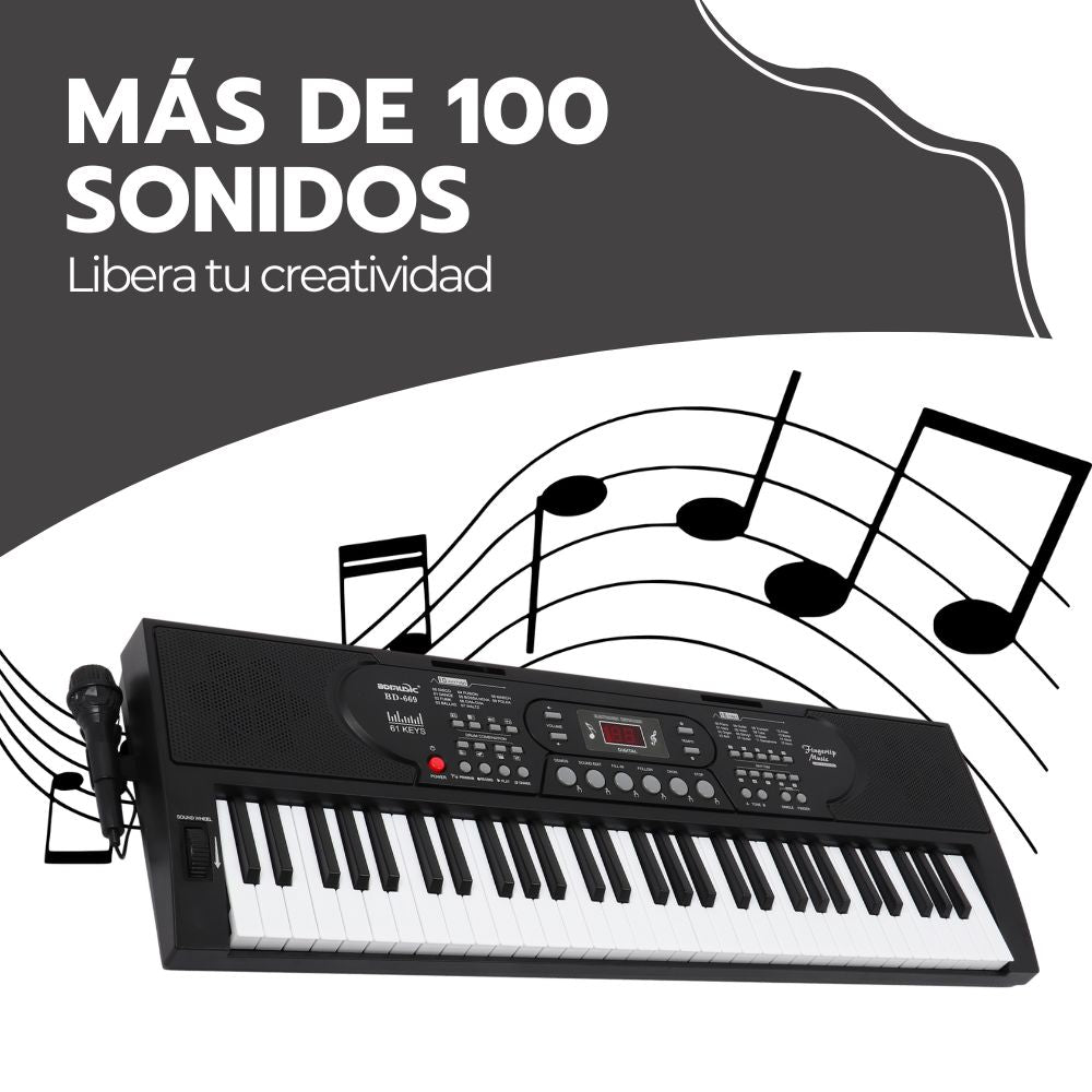 Teclado Musical Portátil 61 Teclas con Micrófono Incluido