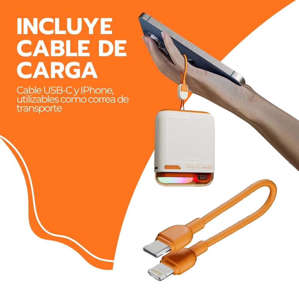 Power Bank Magnético 10000mAh de Carga Inalámbrica y Luz LED