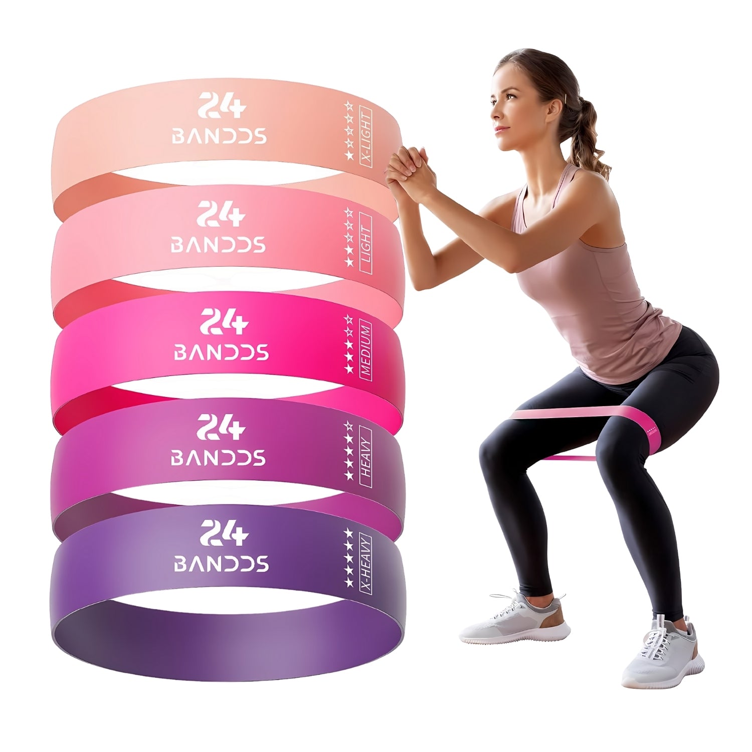 Kit 5 Bandas elasticas de resistencia rosa fitness + Bolso
