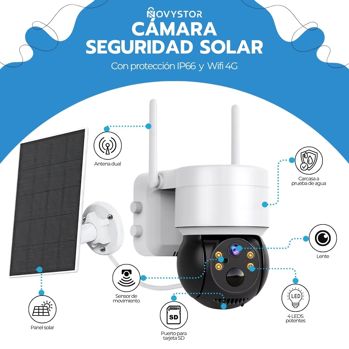 Cámara Seguridad Solar Gun Ball 1080P IP66 Wifi