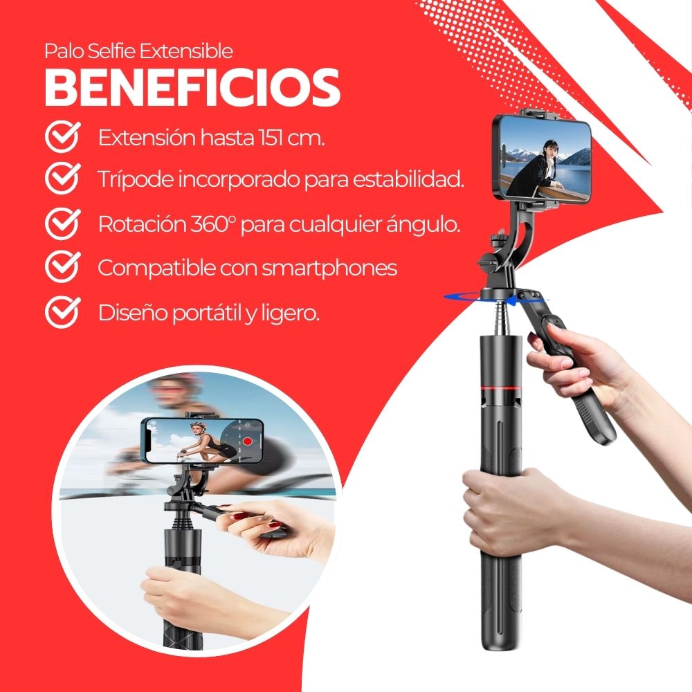 Palo Selfie Extensible Con Trípode y Rotación 360°