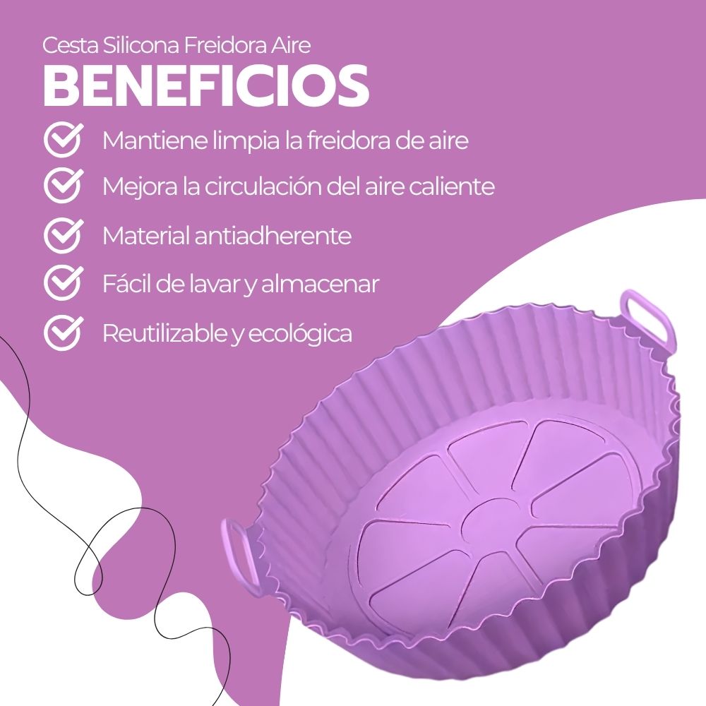 Cesta Silicona Freidora Aire Bandeja Rosa Circular
