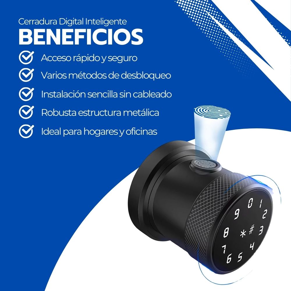 Cerradura Digital Inteligente Circular Acero, huella y Clave