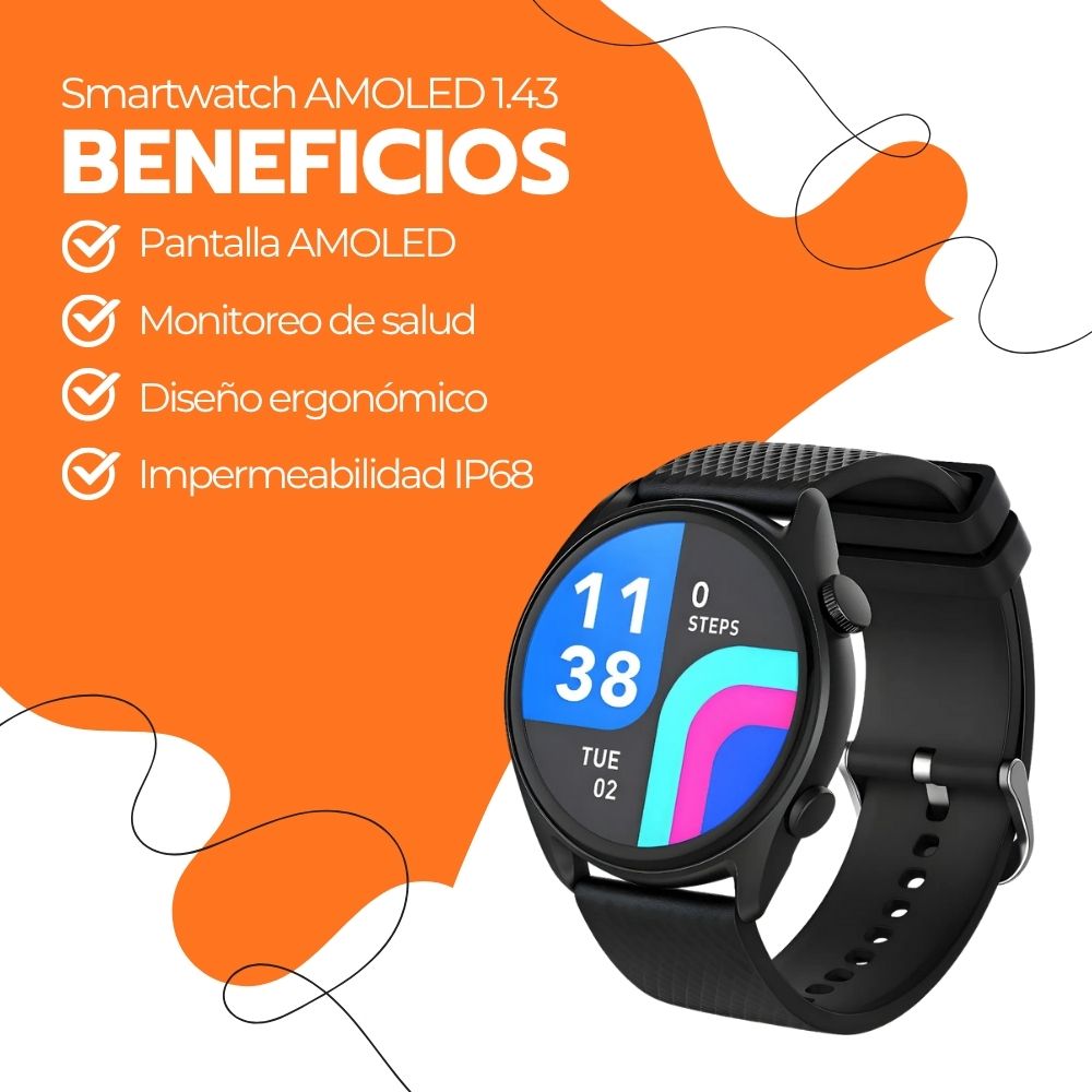 Smartwatch AMOLED 1.43” IP68 Deportivo Bluetooth 5.3