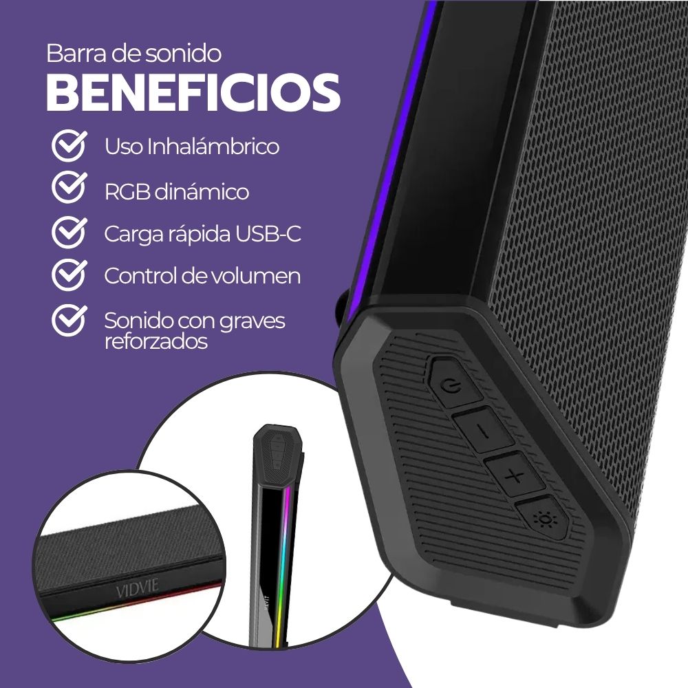 Barra de Sonido Bluetooth 5.3 Soundbar 80cm con Luces RGB