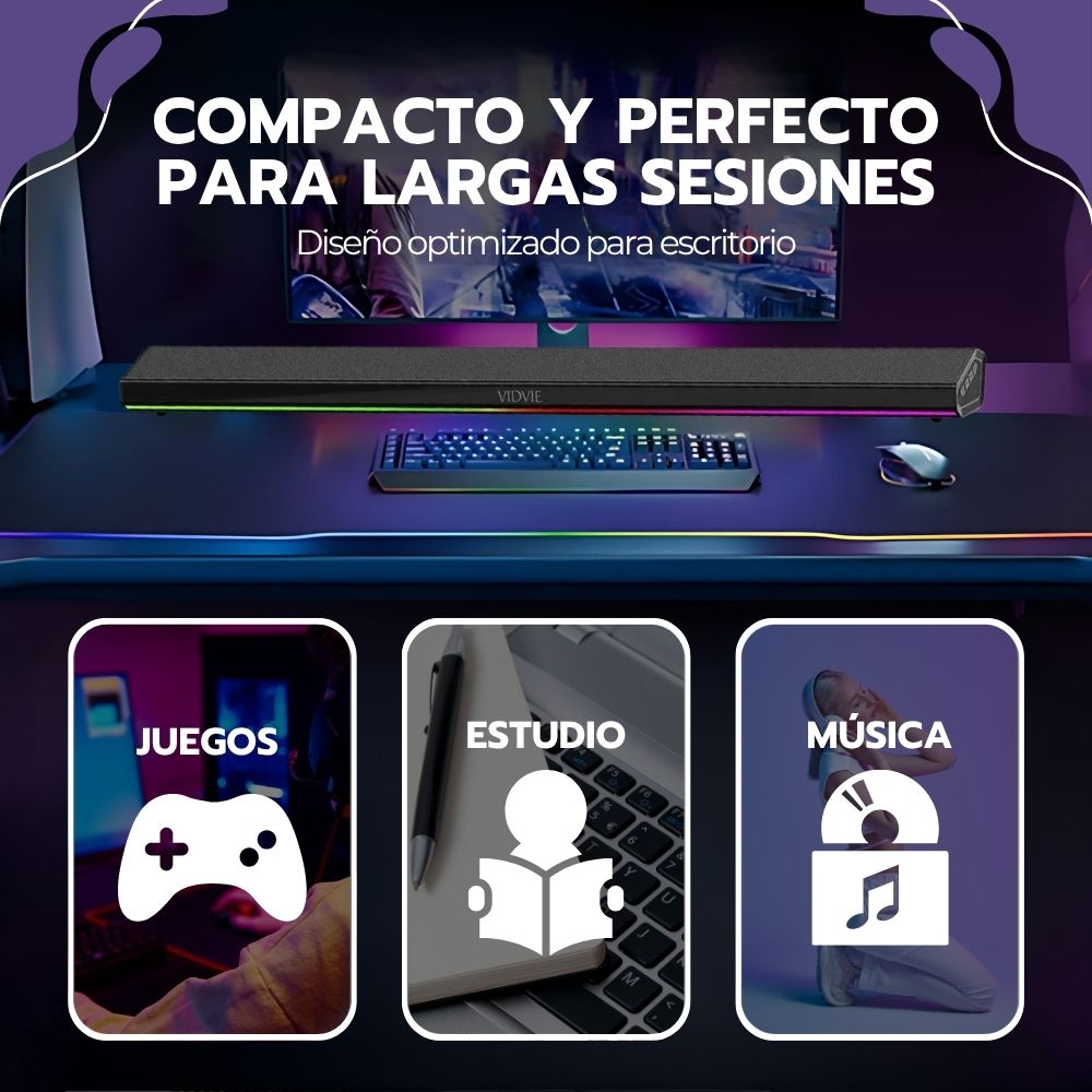 Barra de Sonido Bluetooth 5.3 Soundbar 80cm con Luces RGB