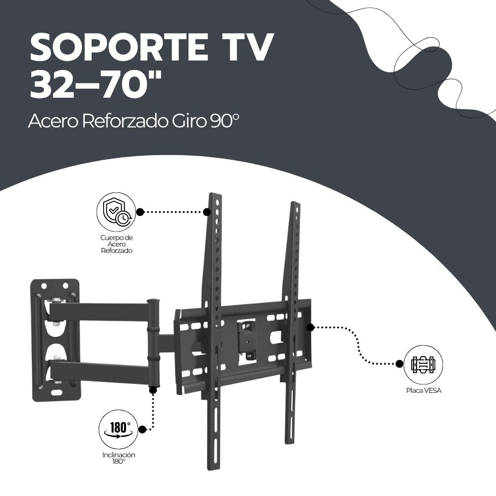 Soporte TV Articulado de Pared 32-70 Pulgadas Acero 35Kg