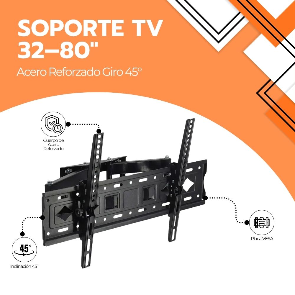 Soporte TV Doble Brazo 32-80" Articulado Acero Resistente