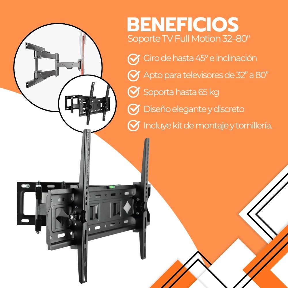 Soporte TV Doble Brazo 32-80" Articulado Acero Resistente
