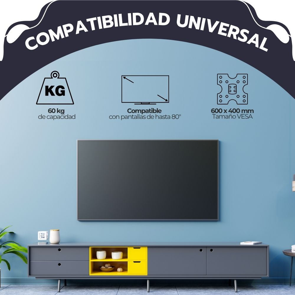 Soporte TV Full Motion 40–80" Acero Reforzado Giro 180°