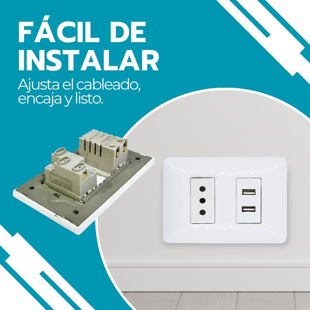 Enchufe Toma Corriente + 2 Puertos USB Blanco Carga Rápida