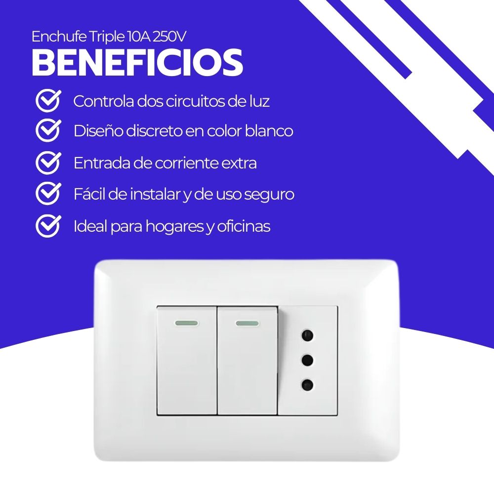 Enfunche + 2 interruptores 10A 250V Blanco Hogar y Oficina