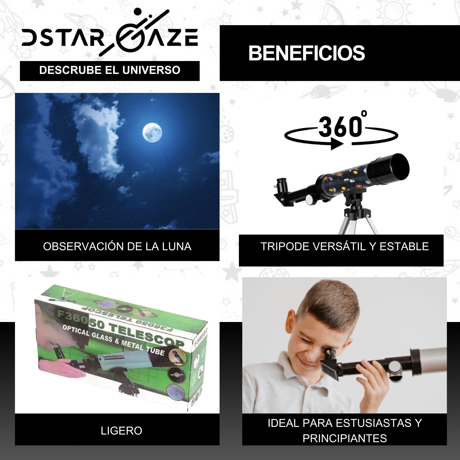 Telescopio Astronómico Profesional F36050m diseño espacial