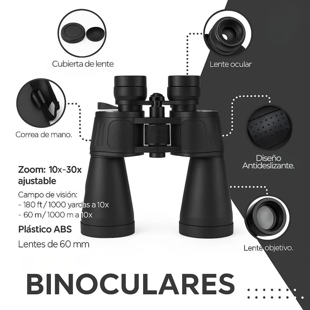 Binoculares 10-30x60 Zoom Largo Alcance Alta Potencia Negro — imagen 3