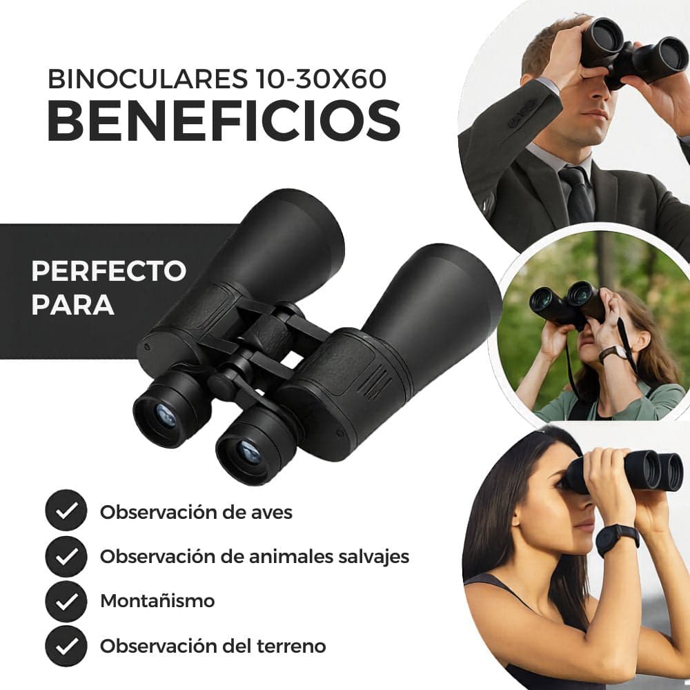 Binoculares 10-30x60 Zoom Largo Alcance Alta Potencia Negro — imagen 4