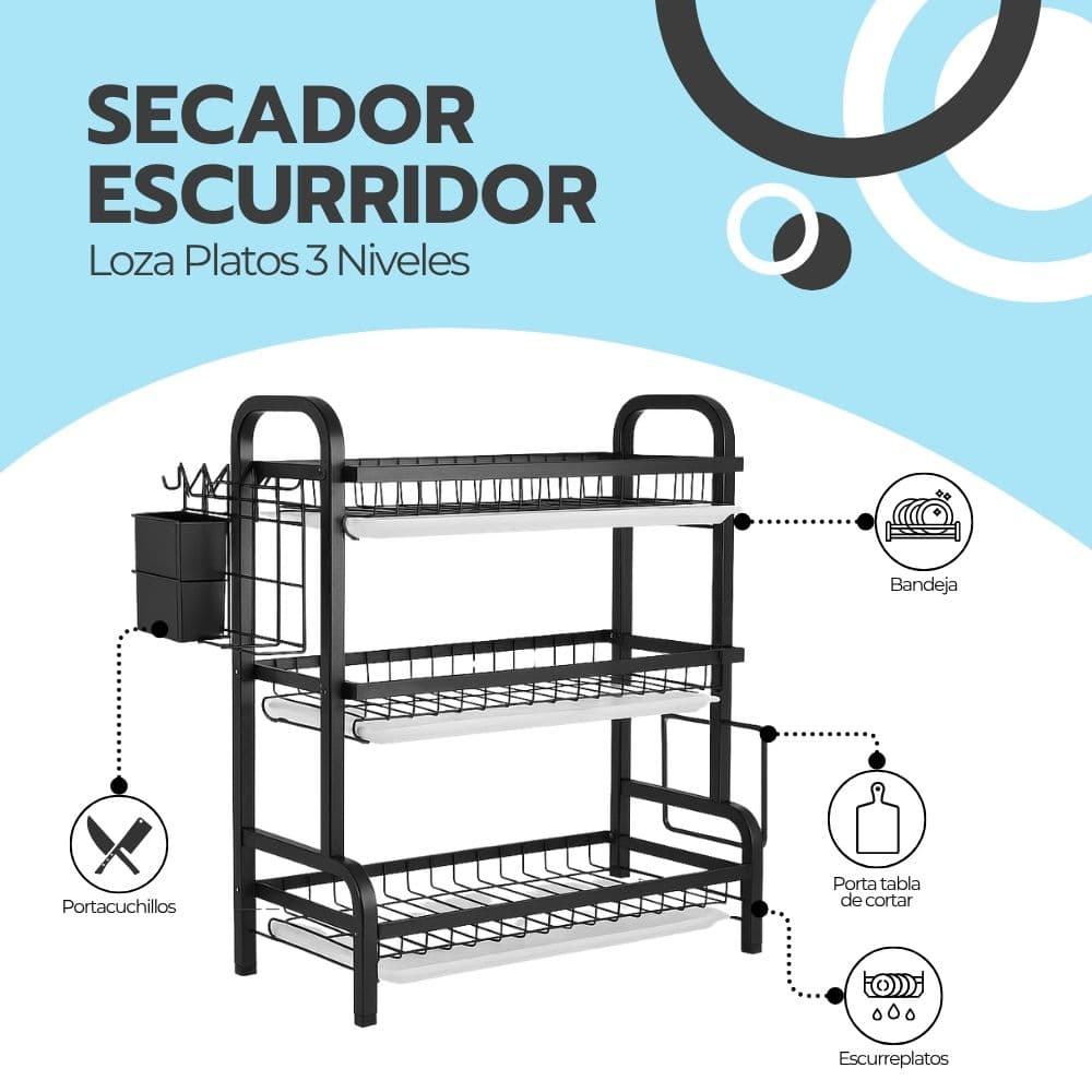 Escurridor Secador De Platos 3 Niveles Estructura De Acero — imagen 3