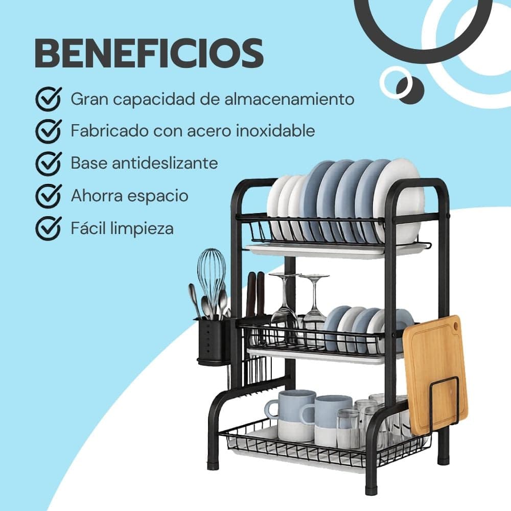 Escurridor Secador De Platos 3 Niveles Estructura De Acero — imagen 4