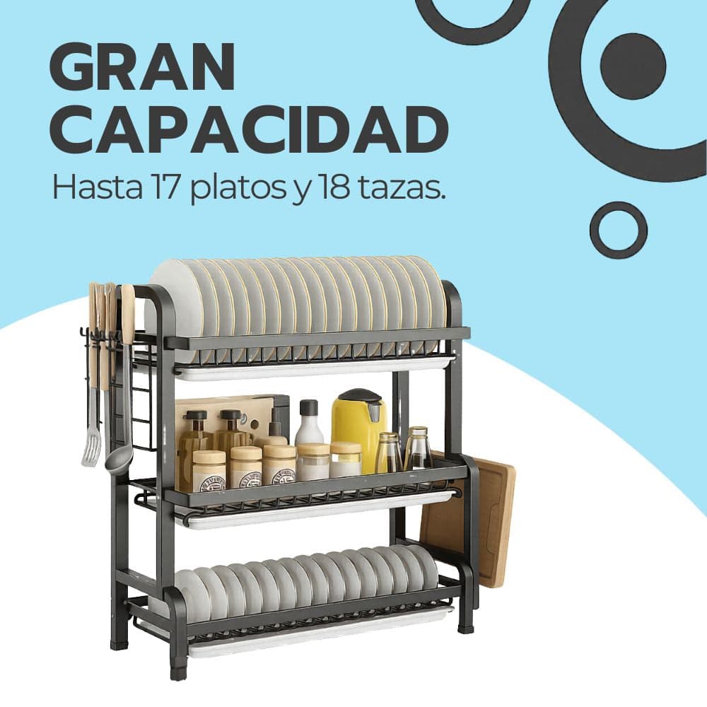 Escurridor Secador De Platos 3 Niveles Estructura De Acero — imagen 5