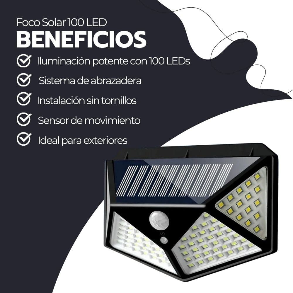 Foco Solar 100 Led Sensor Movimiento Con Pinza Ip65 Negro — imagen 4
