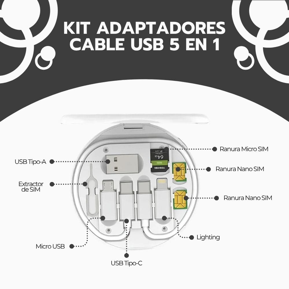 Kit Adaptadores Cable Usb 5 En 1 Usb C Micro 60w Para iPhone Blanco — imagen 3
