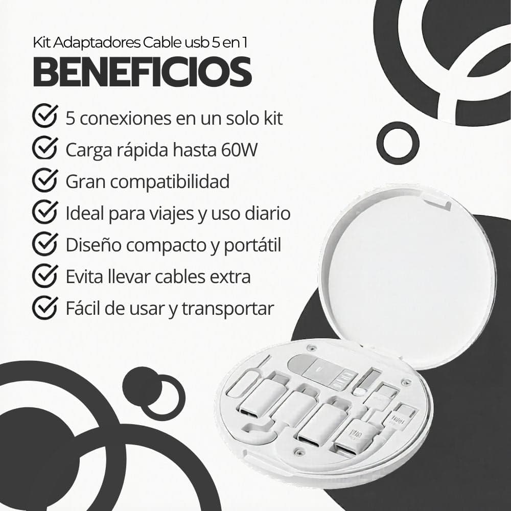 Kit Adaptadores Cable Usb 5 En 1 Usb C Micro 60w Para iPhone Blanco — imagen 4