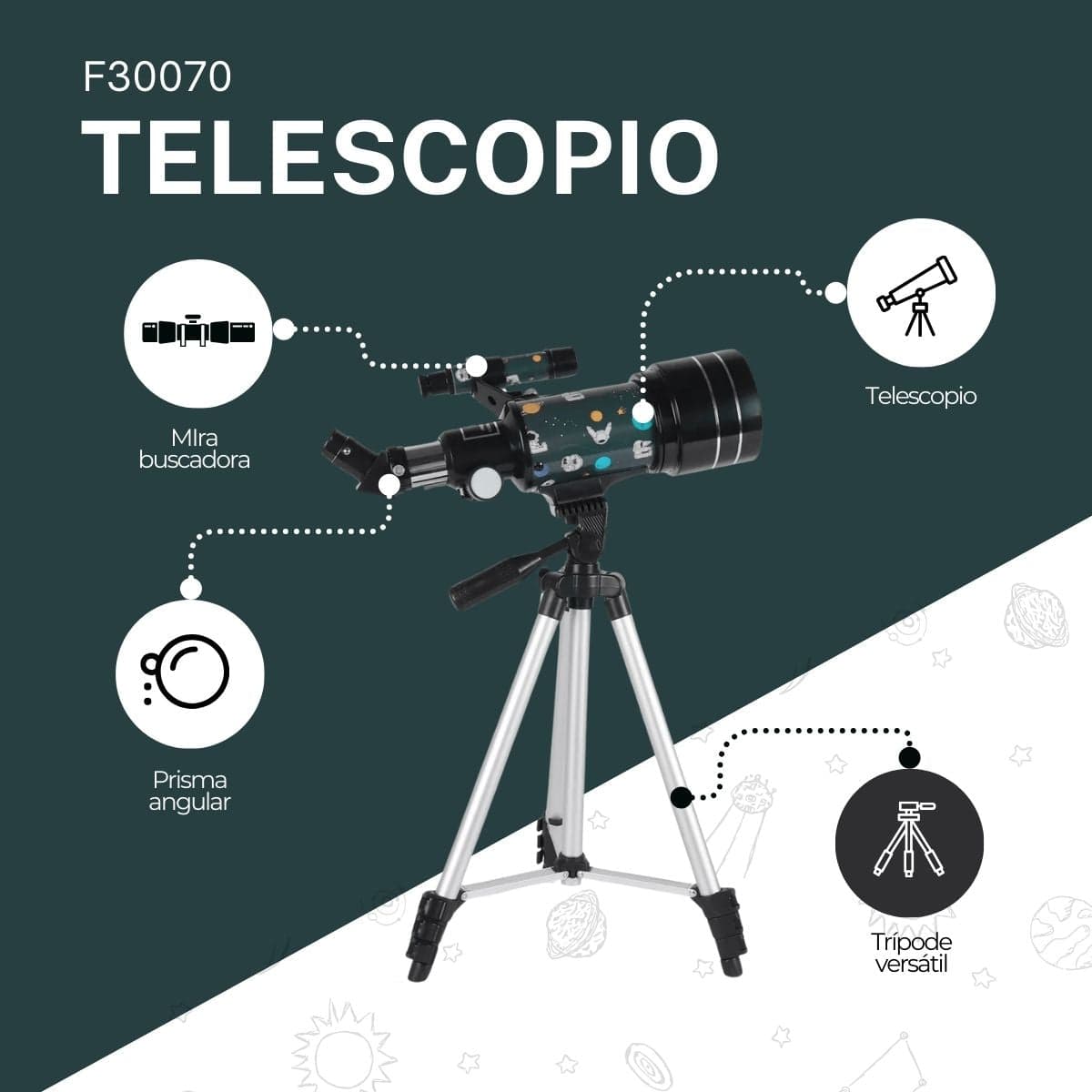 Telescopio Astronómico 30070m Con Diseño Espacial Verde — imagen 3