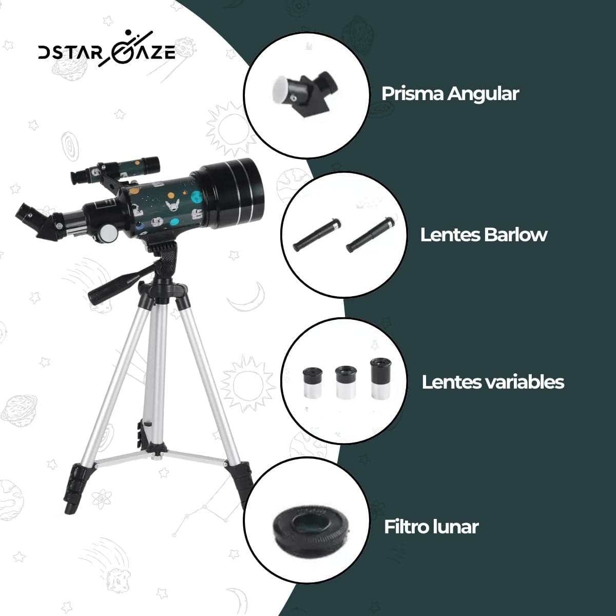 Telescopio Astronómico 30070m Con Diseño Espacial Verde — imagen 4