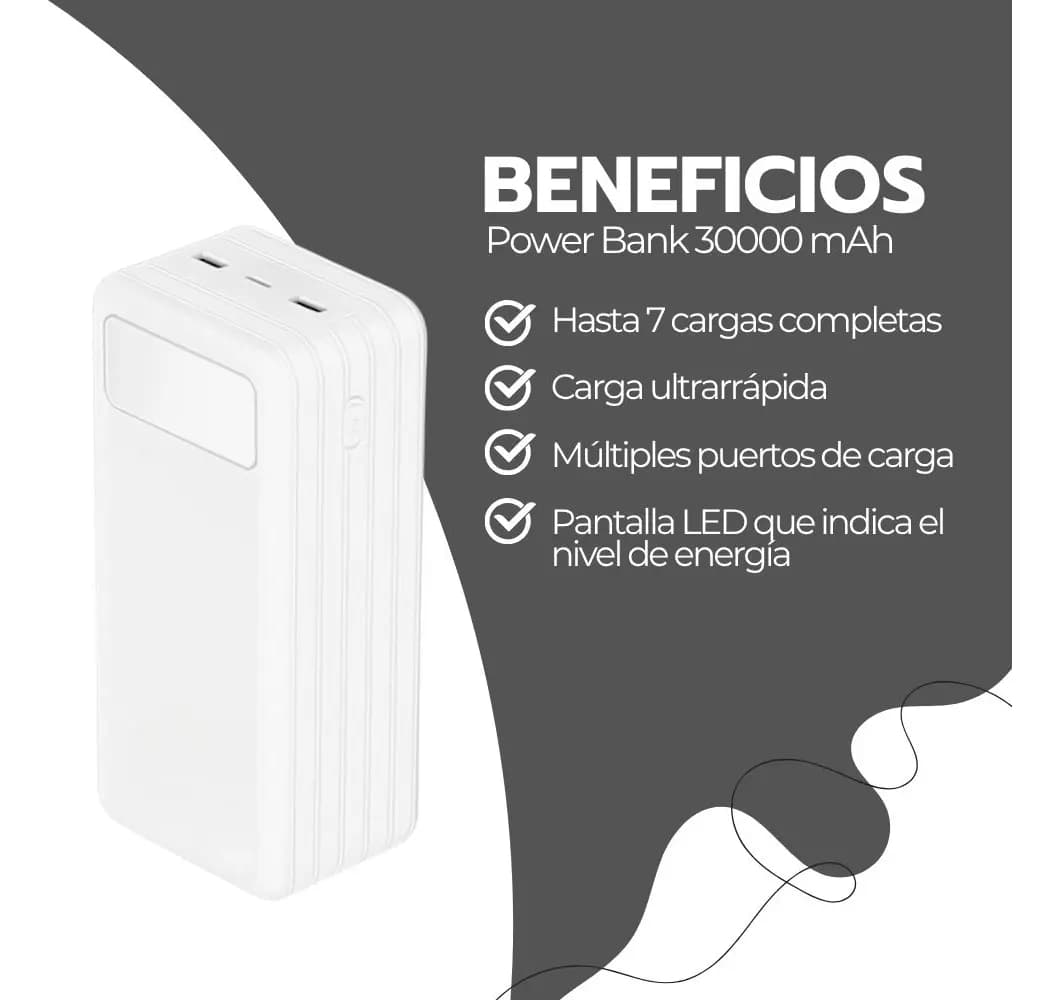 Power Bank 30000mah Carga Rápida Portátil Usb-c Blanco — imagen 4