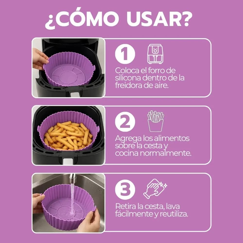 Cesta Silicona Freidora Aire Bandeja Morado Circular Rosa — imagen 7