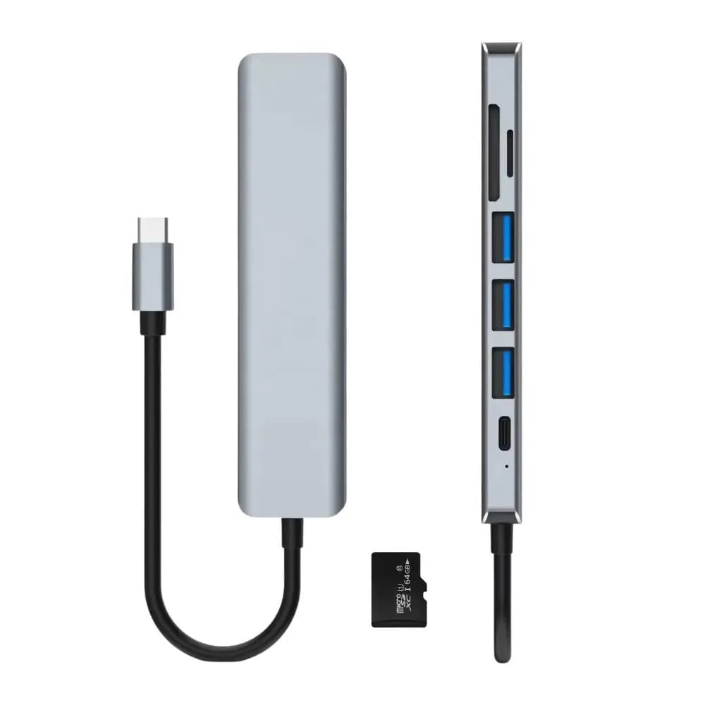 Adaptador Usb-c 7 Puertos Con Hdmi Y Puertos + Micro Sd 64gb Gris — imagen 2