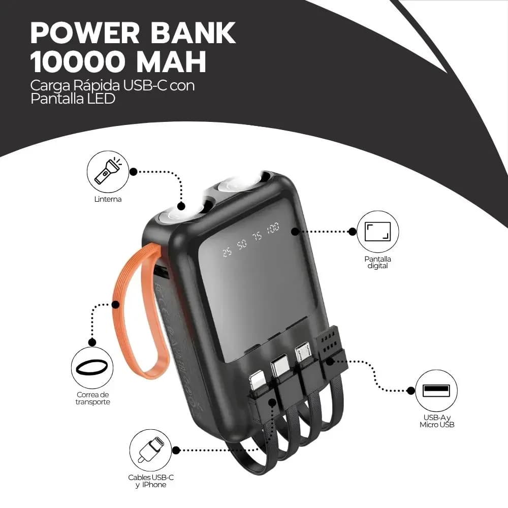 Power Bank R47 10000mah Carga Rápida Led Pantalla Negro — imagen 3