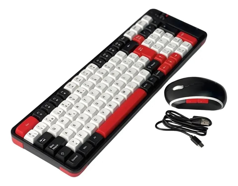 Kit Teclado Y Mouse Inalámbrico Bluetooth Recargable Rojo