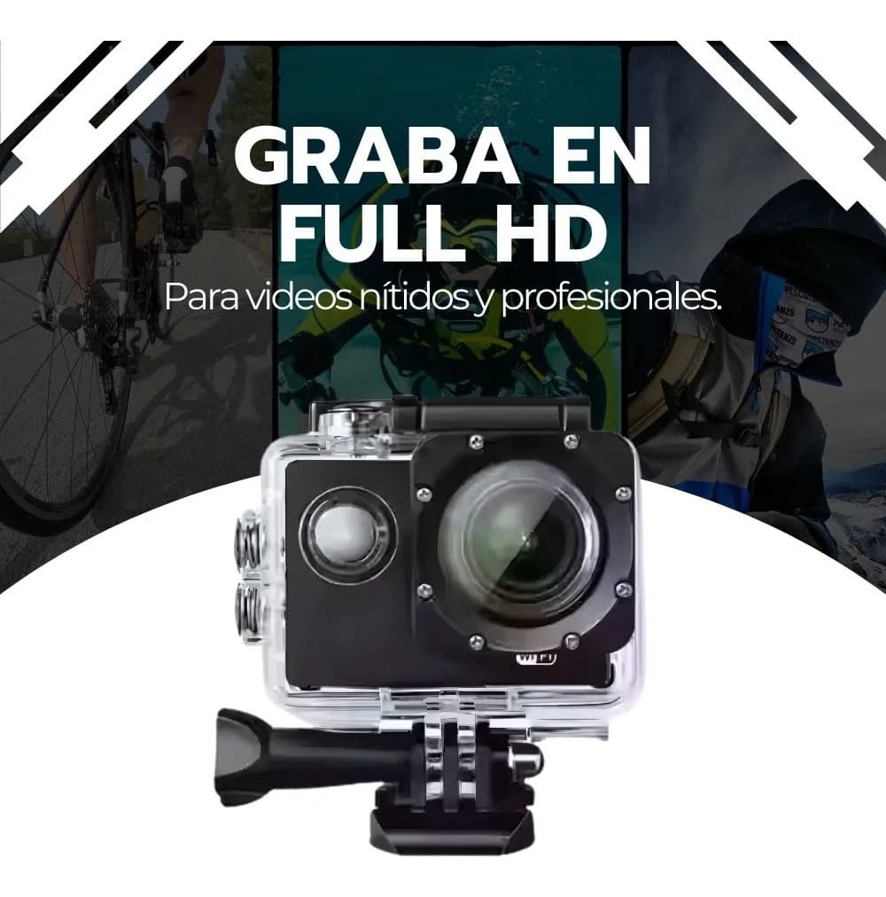 Cámara De Acción Deportiva Full Hd Sumergible Gran Angular Negro — imagen 5