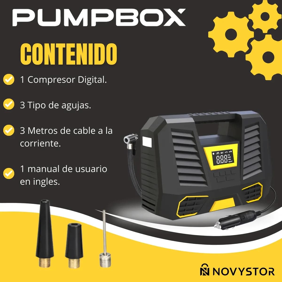 Compresor De Aire Portátil Digital 12v Profesional Negro — imagen 8