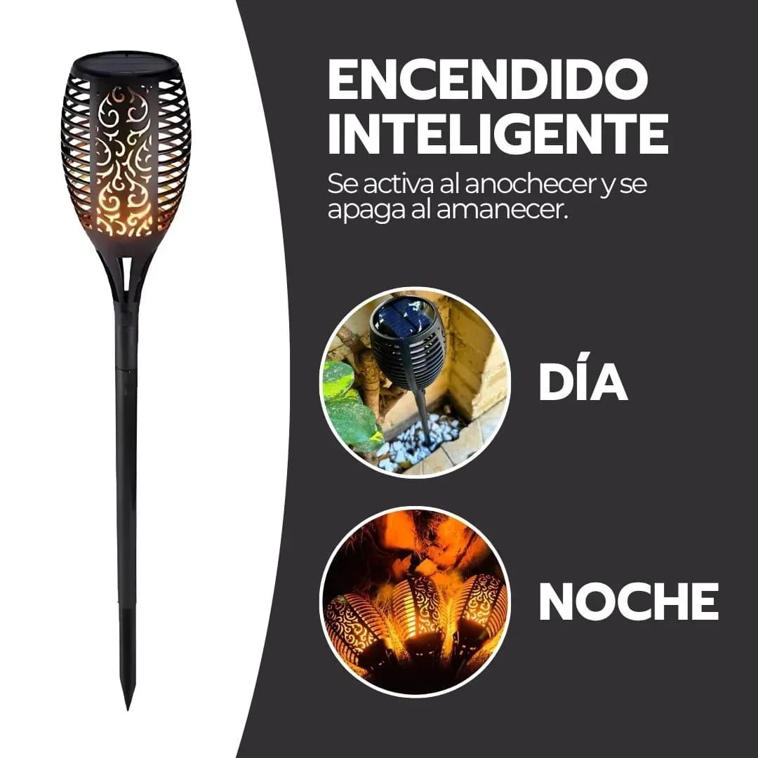 Lampara Solar Antorcha Para Jardín Estaca Efecto Fuego Ip65 Negro — imagen 7