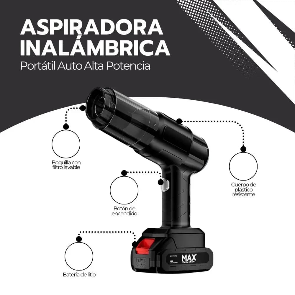 Aspiradora Inalámbrica Portátil Auto Alta Potencia 13000mah Negro — imagen 3