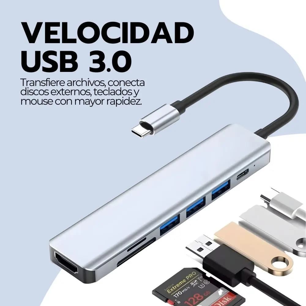 Adaptador Usb-c 7 Puertos Con Hdmi Y Puertos + Micro Sd 64gb Gris — imagen 9
