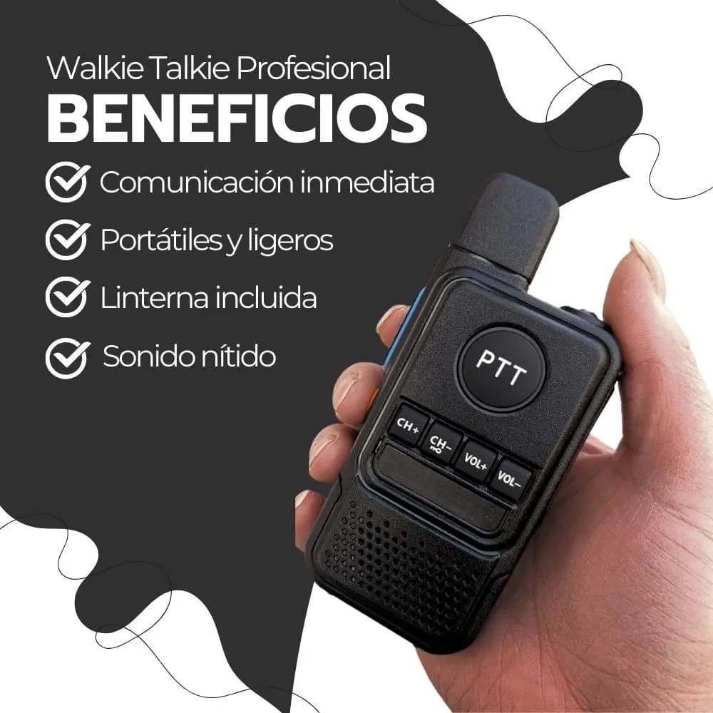 Walkie Talkie Profesional Fm Recargable Con Auriculares Negro — imagen 4