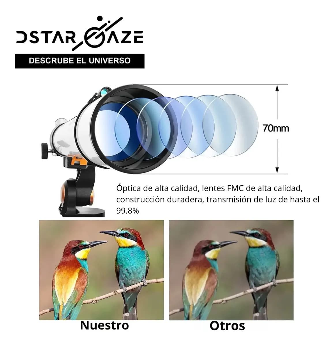 Telescopio Astronómico Profesional Monocular 70070m Blanco — imagen 8