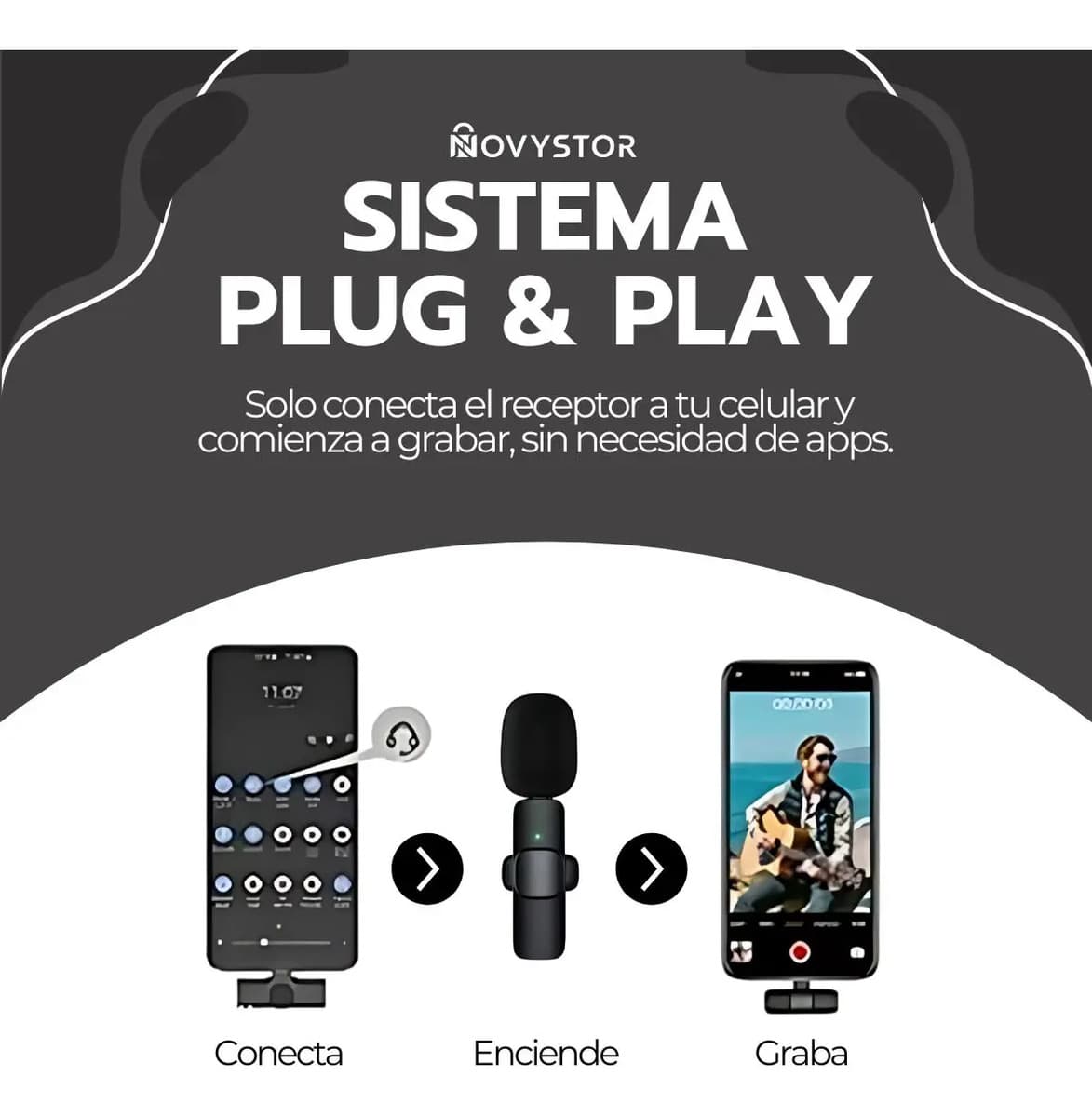 Pack 2 Micrófonos Inalámbricos 360° Tipo C Y iPhone 20m Negro — imagen 7