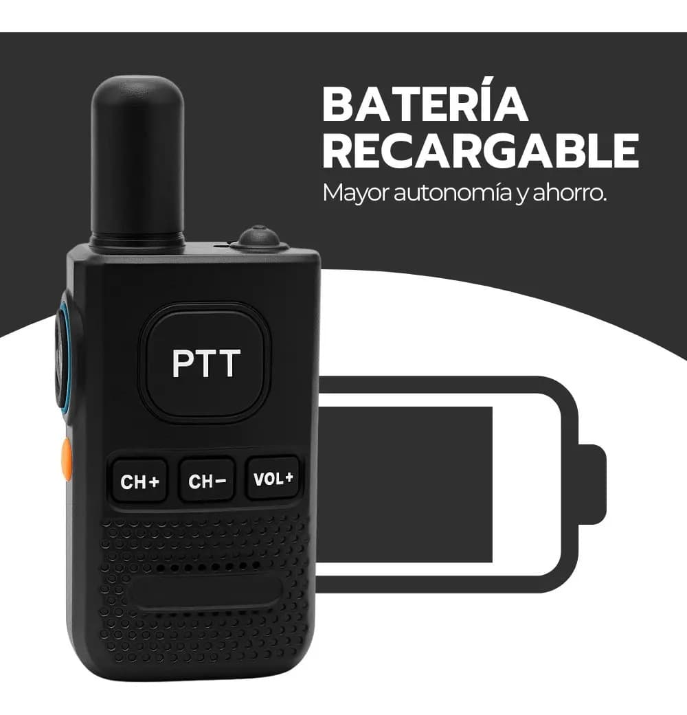 Walkie Talkie Profesional Fm Recargable Con Auriculares Negro — imagen 9