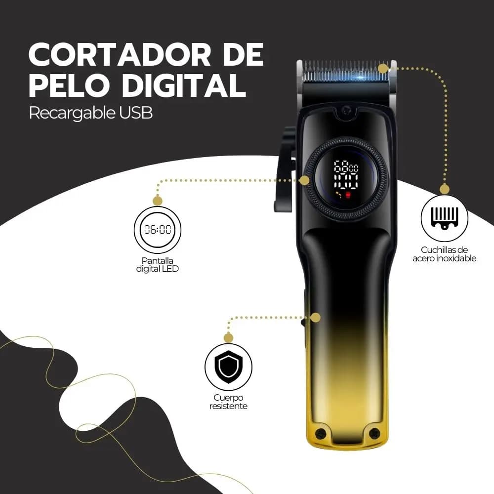 Cortadora De Pelo Digital Pantalla Lcd Recargable Usb Pro Negro — imagen 4