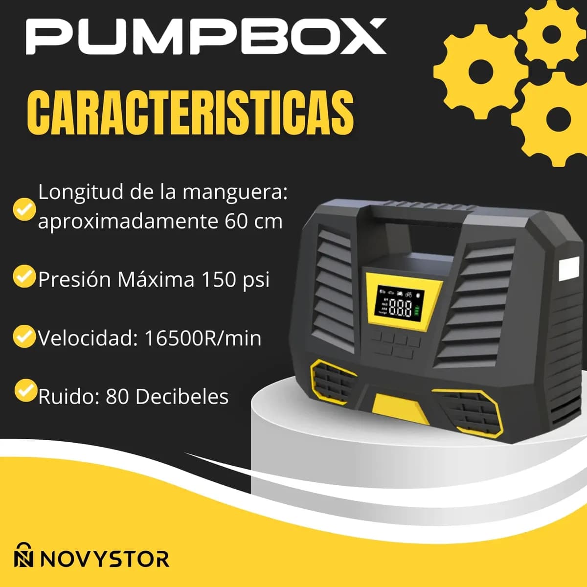 Compresor De Aire Portátil Digital 12v Profesional Negro — imagen 2