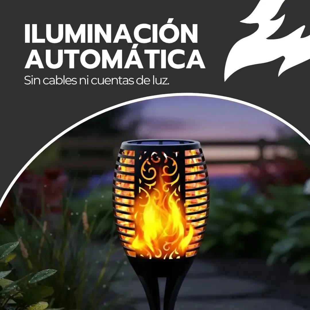 Lampara Solar Antorcha Para Jardín Estaca Efecto Fuego Ip65 Negro — imagen 5