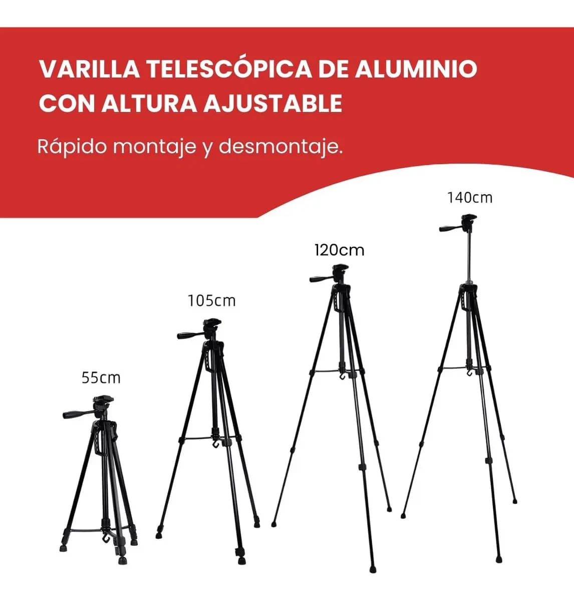 Trípode Profesional Para Cámara, Celular, Video Color Negro — imagen 4