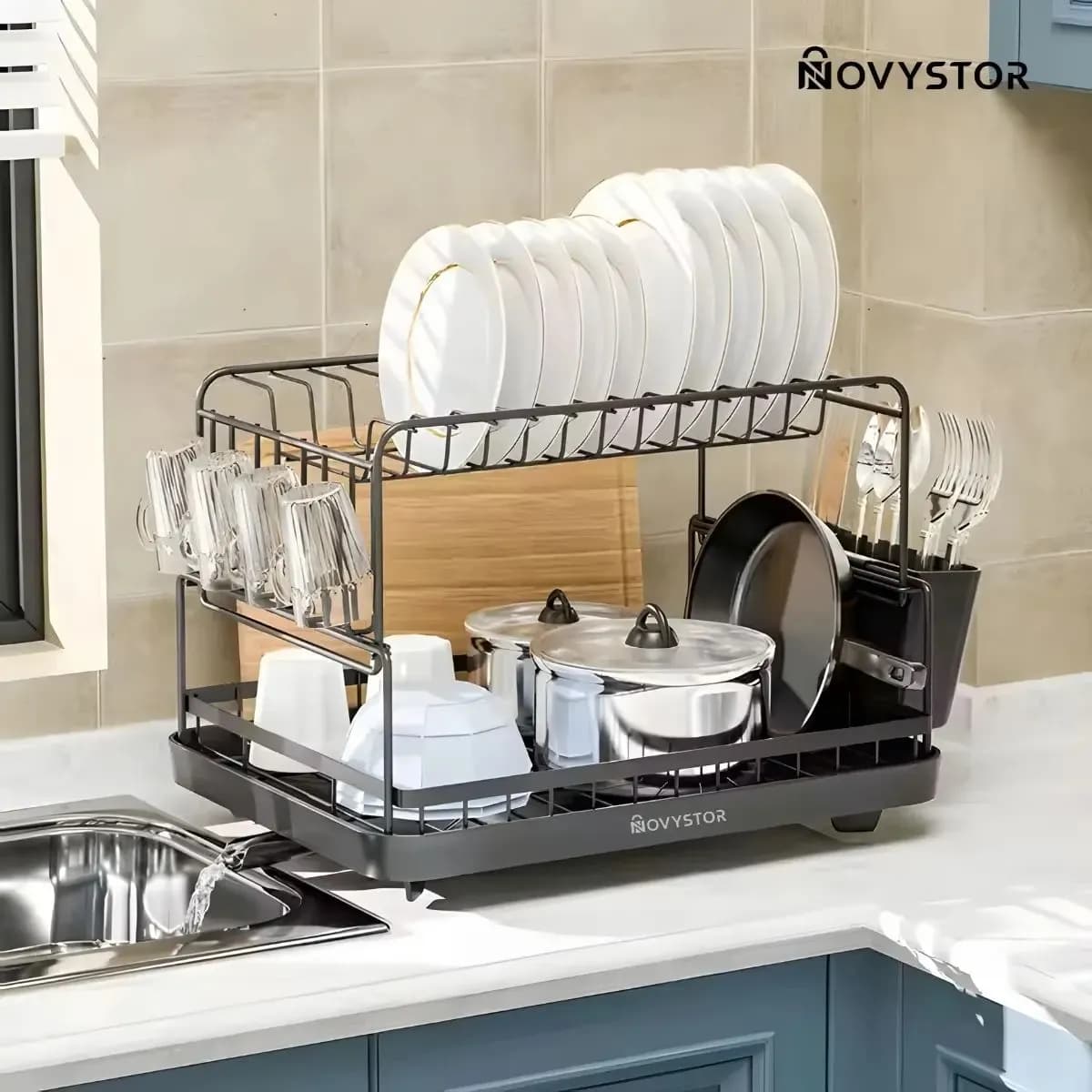 Escurridor De Platos Acero Inoxidable Novystor 2 Niveles Negro — imagen 8